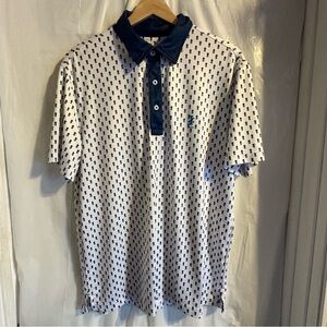 Izod‎ Golf Polo Performance Shirt Mens Medium Stretch Pineapples White Blue